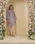 Lavender A-line Kurti with Floral Embroidery