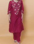 Fuchsia Silk Kurta Set with Elegant Embroidery